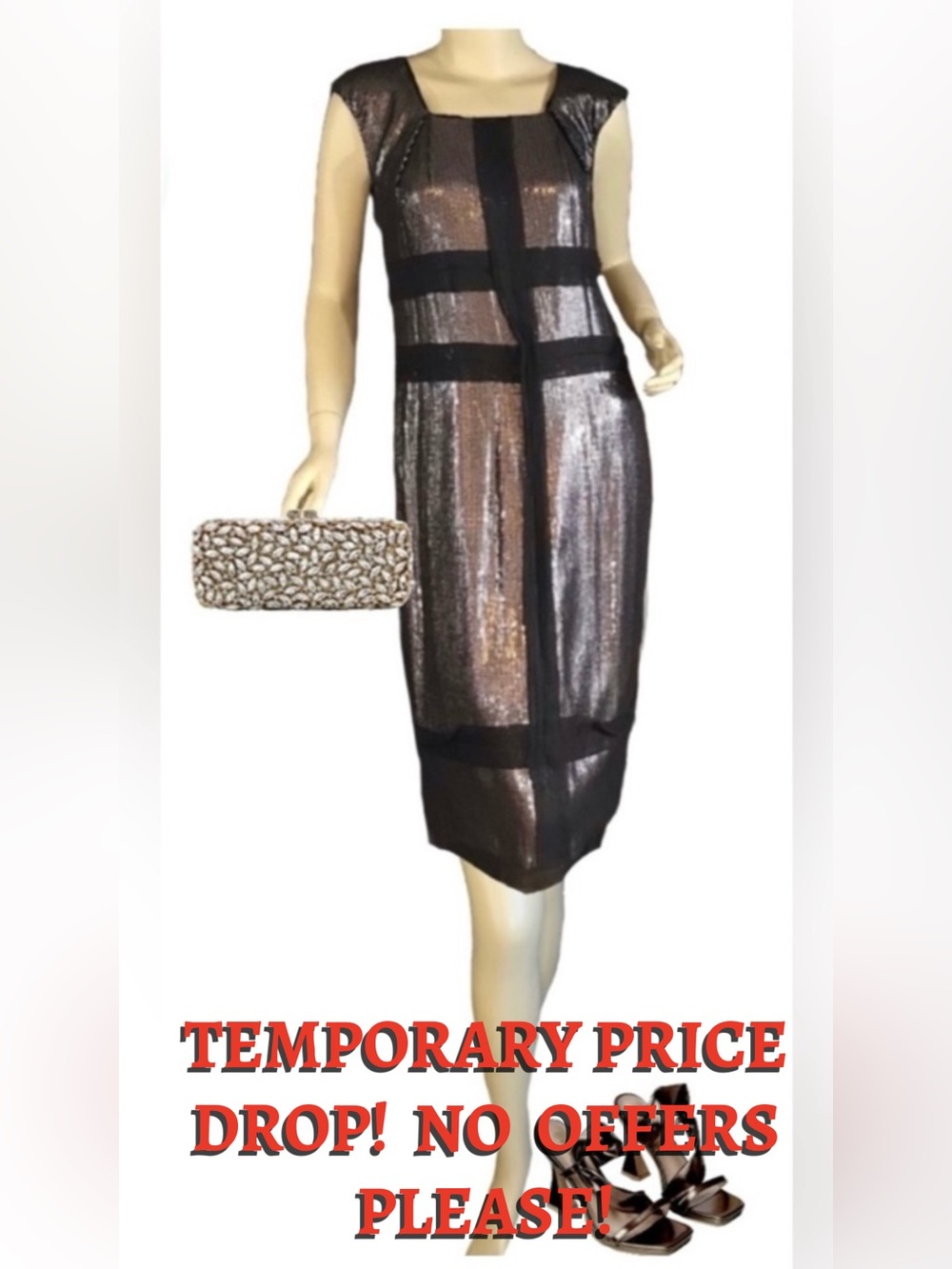 ROBERT RODRIGUEZ BROWN SEQUIN AND SILK CHIFFON TRIM OCCASION DRESS (6)